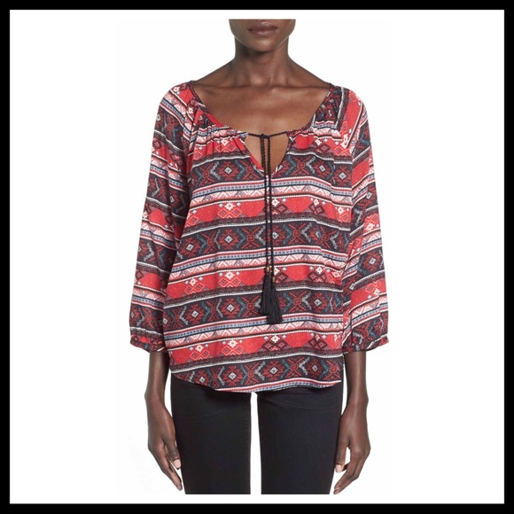 BOHO PRINT PULLOVER BLOUSE PEASANT TUNIC TOP - Picture 3 of 8